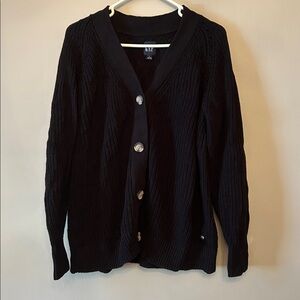 Gap Black Relaxed Fit, Soft Knit, Button Front Cardigan, Size Large